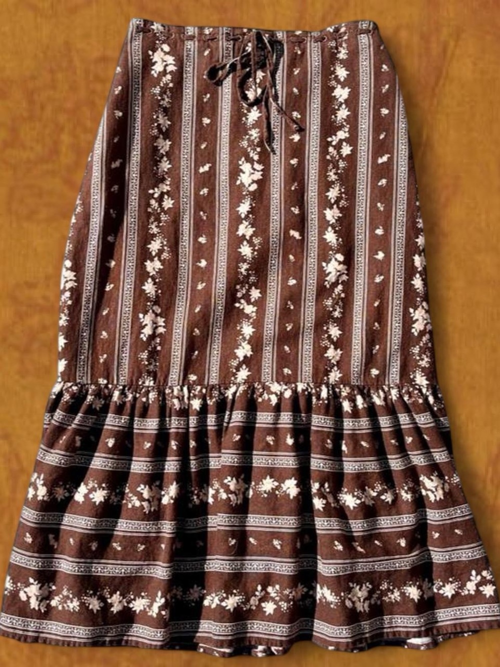 Brown Prairie Floral Tiered Maxi Skirt